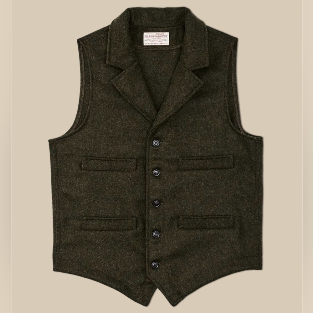 Filson Mackinaw Wool Western Vest Forest Green 100% Wool Vest XL